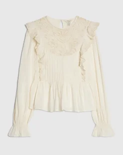Cream Cutwork Ruffle Blouse