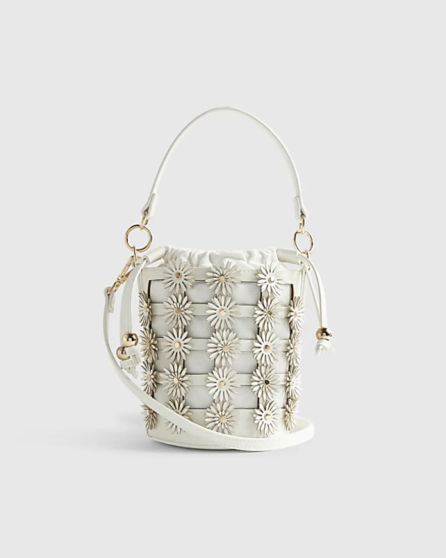 Cream 3D Floral Cut Out Bucket Bag
