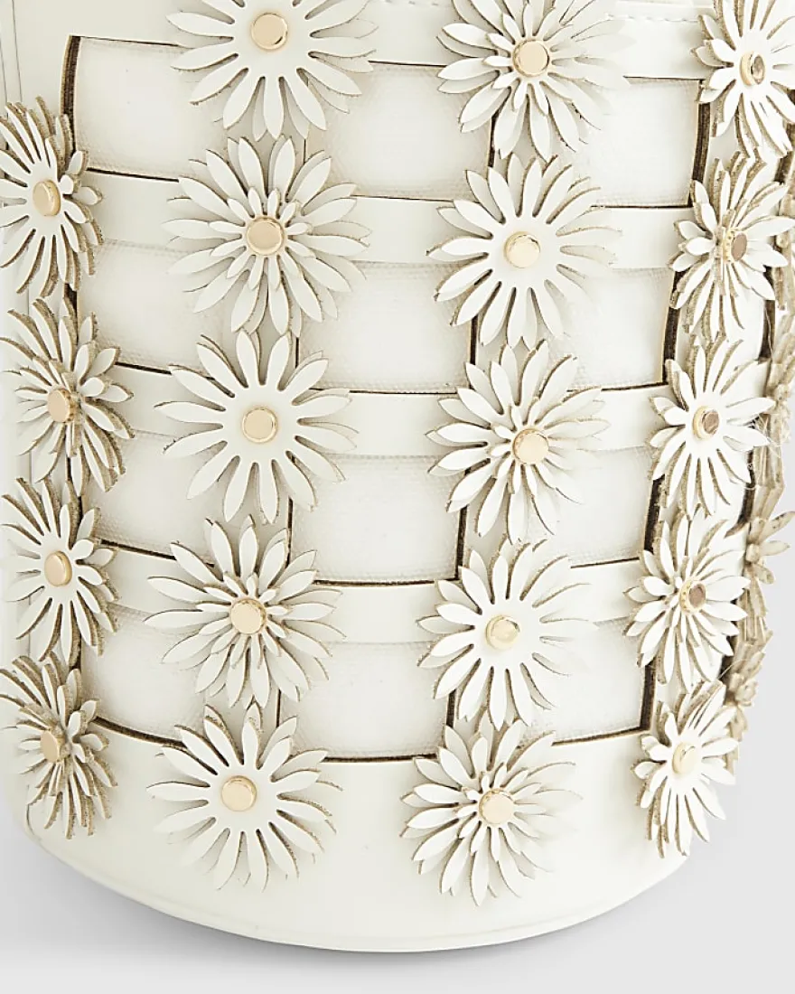 Cream 3D Floral Cut Out Bucket Bag