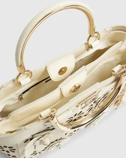 Cream 3D Floral Laser Cut Tote Bag