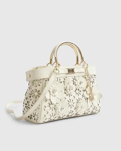Cream 3D Floral Laser Cut Tote Bag