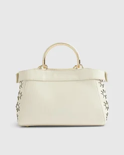 Cream 3D Floral Laser Cut Tote Bag