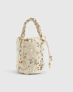 Cream 3D Floral Laser Cut Bucket Bag