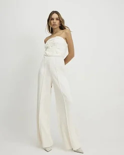 Cream 3D Flower Bandeau Jumpsuit