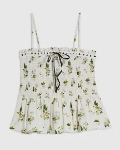 Cream Daisy Print Shirred Cami Top