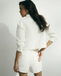 Cream Denim Elasticated A Line Shorts
