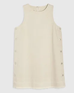 Cream Denim Popper Detail Mini Swing Dress