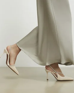 Cream Diamante Slingback Court Heels