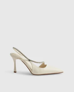 Cream Diamante Slingback Court Heels