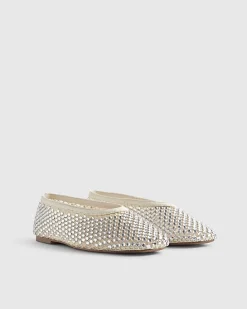 Cream Embellished Flat Ballet Pumps