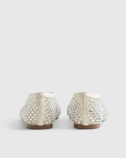 Cream Embellished Flat Ballet Pumps
