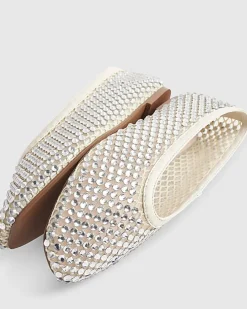 Cream Embellished Flat Ballet Pumps
