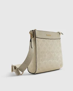 Cream Embossed Monogram Messenger Bag Bundle