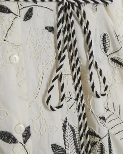 Cream Embroidered Mini Shirt Dress
