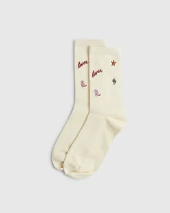 Cream Embroidered Rodeo Socks