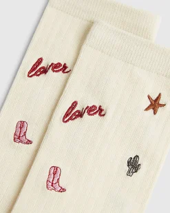 Cream Embroidered Rodeo Socks