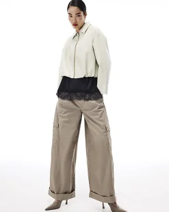 Cream Faux Leather Bubble Hem Bomber Jacket