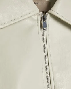 Cream Faux Leather Bubble Hem Bomber Jacket