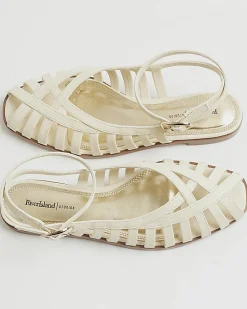 Cream Faux Leather Caged Sandals