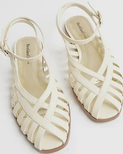 Cream Faux Leather Caged Sandals