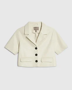 Cream Faux Leather Short Sleeve Shirt