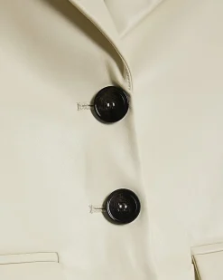 Cream Faux Leather Short Sleeve Shirt