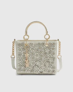 Cream Floral Applique Tote Bag