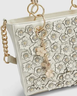 Cream Floral Applique Tote Bag