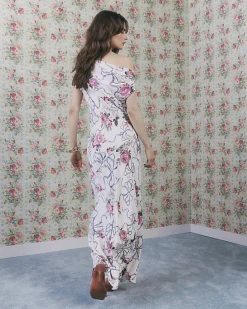 Cream Floral Asymmetric Neck Maxi Slip Dress