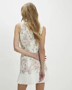 Cream Floral Bow Front Boucle Dress
