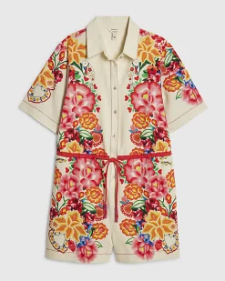Cream Floral Collared Playsuit