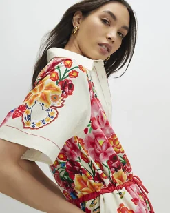 Cream Floral Collared Playsuit