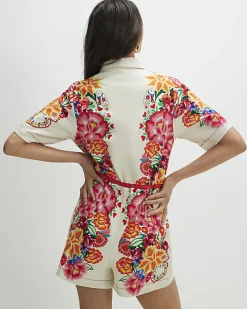 Cream Floral Collared Playsuit