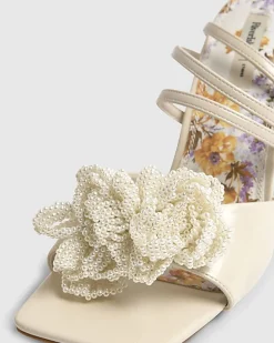 Cream Floral Heeled Sandals