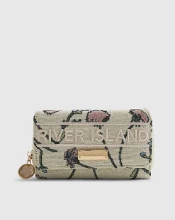 Cream Floral Jacquard Logo Flap Purse