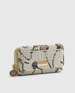 Cream Floral Jacquard Logo Flap Purse
