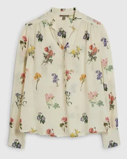 Cream Floral Long Sleeve Blouse