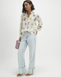 Cream Floral Long Sleeve Blouse