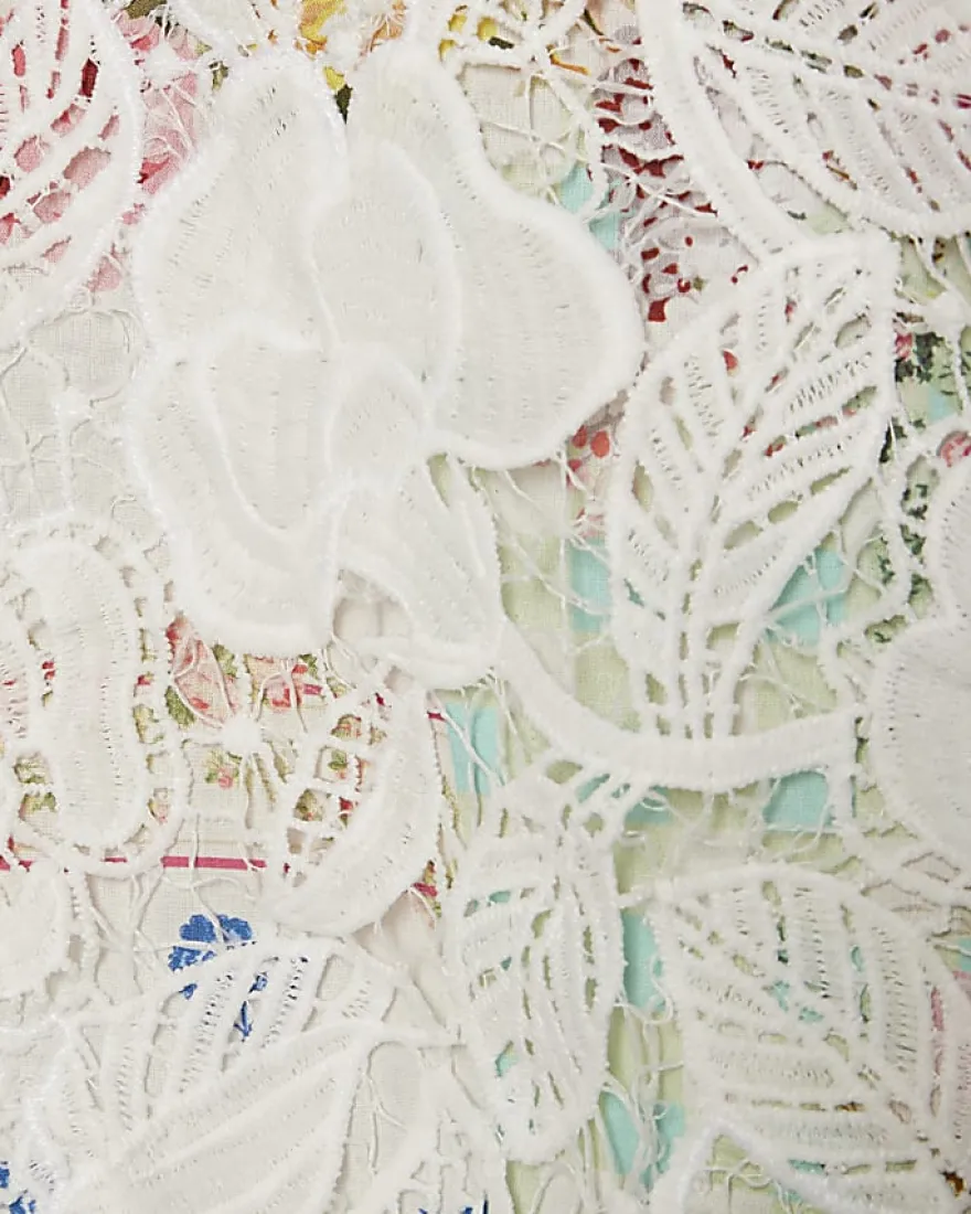 Cream Floral Patchwork Print Cotton Shirt