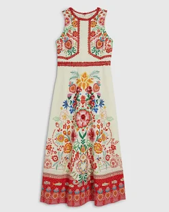 Cream Floral Print Cut Out Maxi Dress
