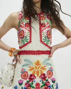 Cream Floral Print Cut Out Maxi Dress