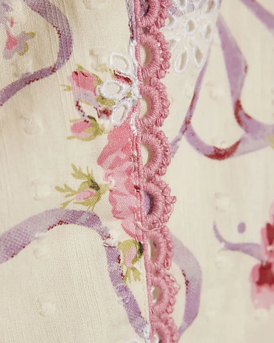 Cream Floral Printed Cotton Corset Top