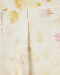 Cream Floral Scallop Trim Wide Leg Trousers