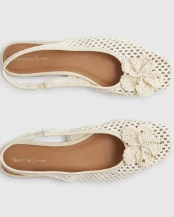 Cream Flower Crochet Flat Slingback Shoes