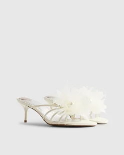 Cream Flower Trim Mule Heels