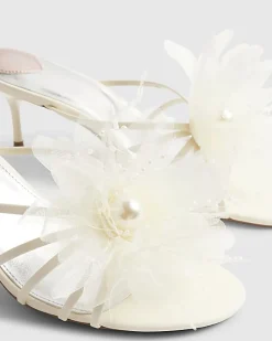 Cream Flower Trim Mule Heels