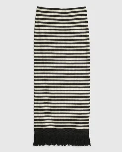 Cream Fringed Hem Stripe Midi Skirt