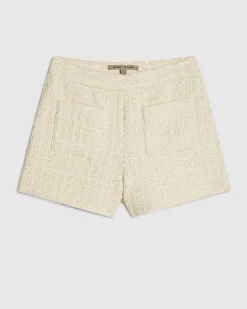 Cream Front Pocket Boucle Shorts