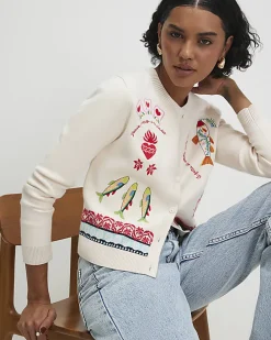 Cream Fun Embroidered Cardigan