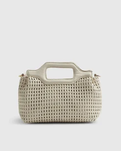 Cream Grab Handle Weave Tote Bag